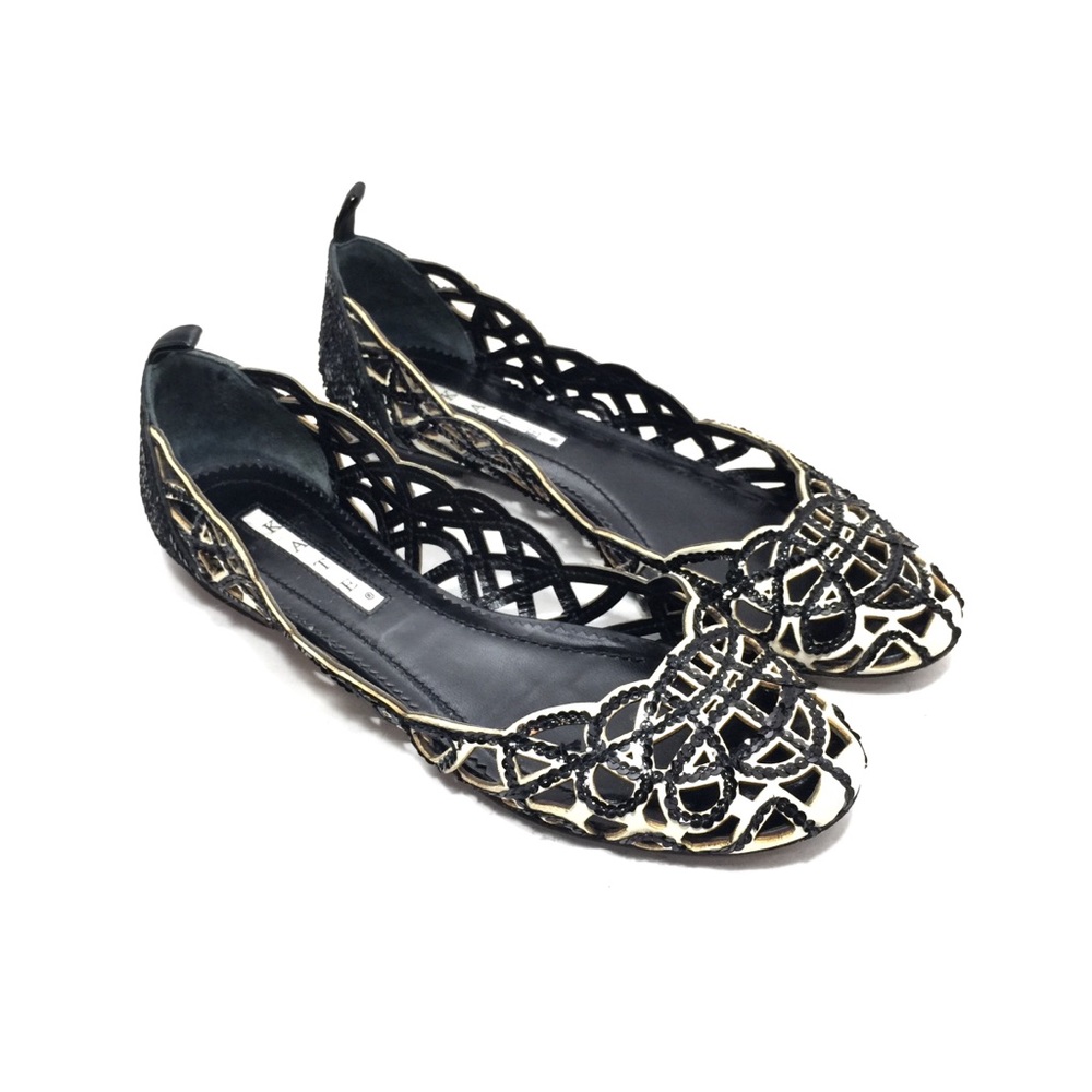 KATE by Ferrari Cream Leather w/ Black Sequin Flat